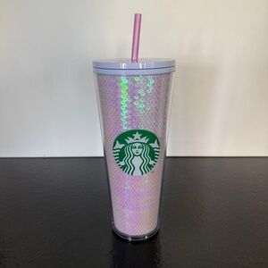 Starbucks Holiday 2020 Iridescent White Pink Sequin 24oz Cold Cup Tumbler Venti